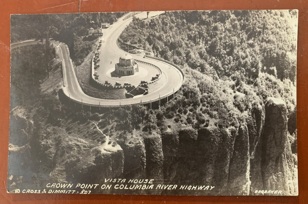Aerial View, Vista House, Columbia River Highway, Oregon RPPC Postcard