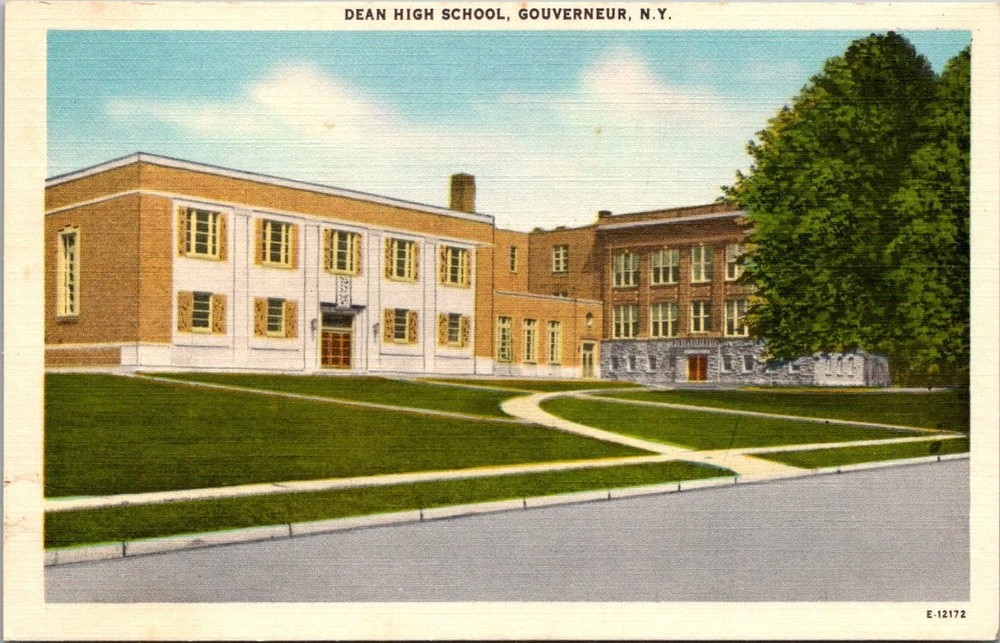 Dean High School Gouverneur NY Vintage Linen Postcard Wm. Jubb Co.