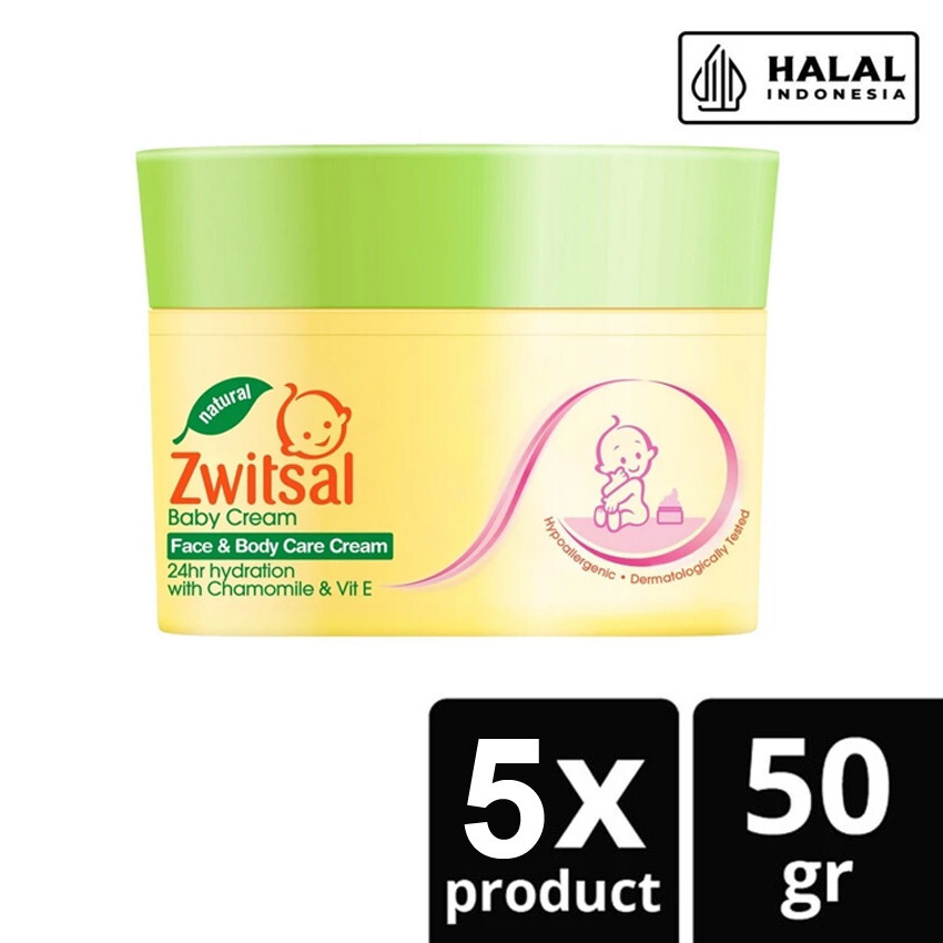 5-Pack ZWITSAL Chamomile & Vitamin E Baby Face & Body Cream 50g Each