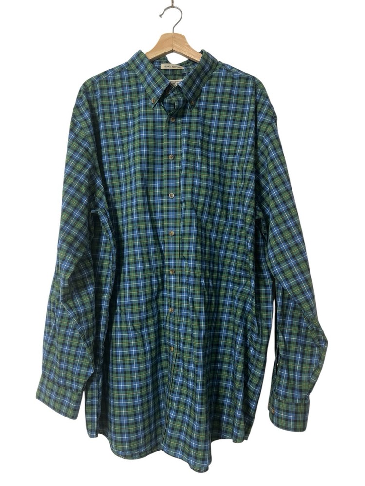 LL Bean Mens XXL Blue Green Plaid Traditional Fit Shirt