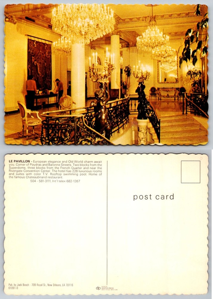 Le Pavillon Hotel New Orleans Grand Lobby Interior Chrome Postcard