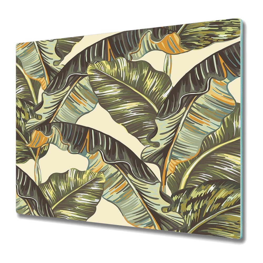Glass Worktop Kitchen Chopping Board Tropical Palm Leaves Banana Leaf 60x52