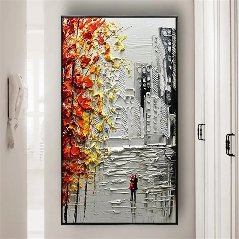 Hand Painted Oil Painting on Canvas Textured Painting Abstract Landscape Rainy