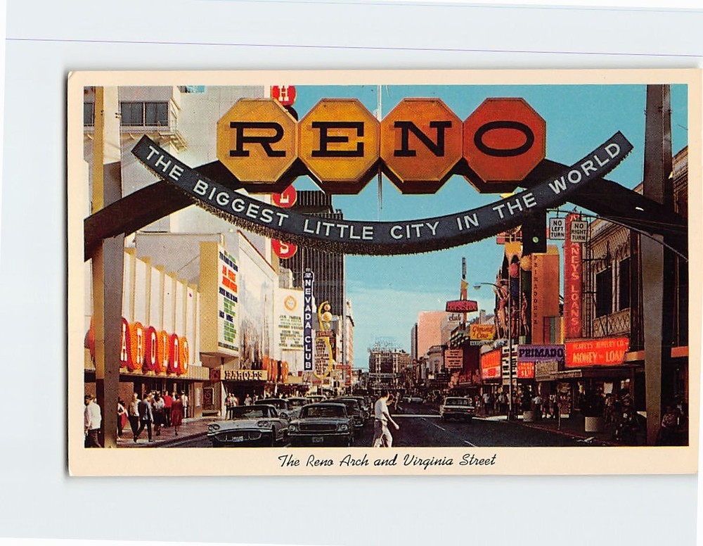 Postcard Reno Arch & Virginia Street Reno Nevada USA