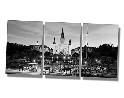 3 Piece Black and White Wall Art United States Cityscape 16X36 INCH New Orleans