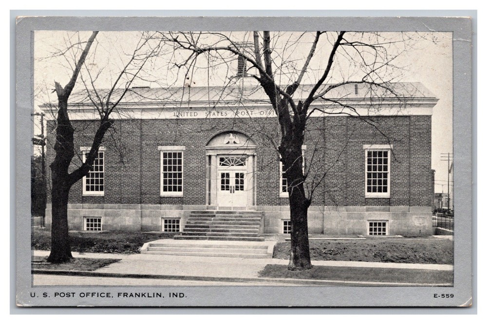 Franklin Indiana IN US Post Office Street View Posted 1949 Linen Postcard