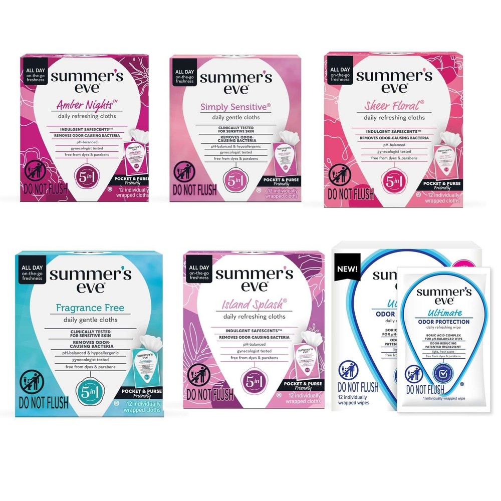 Summer's Eve Gentle Daily Feminine Wipes Remove Odor, pH Balanced -12 Ct