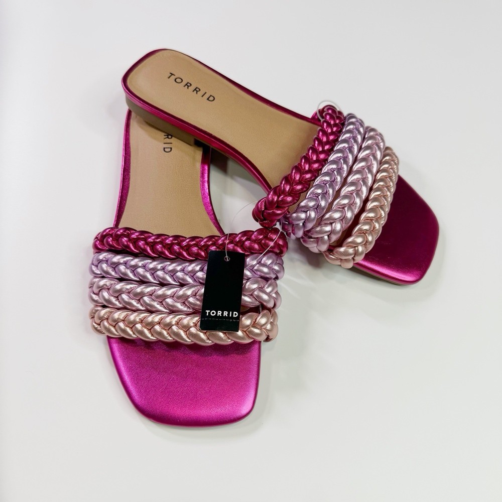 Torrid Metallic Barbiecore Pink & Purple Twee Whimsical Fairy Braided Sandals