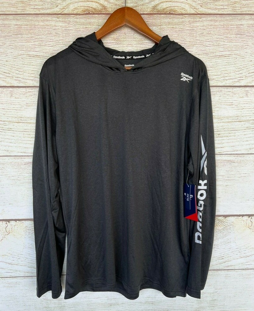 Reebok Athletic Shirt Mens Small Black Heather Neptune PO Hooded Slim Shirt New