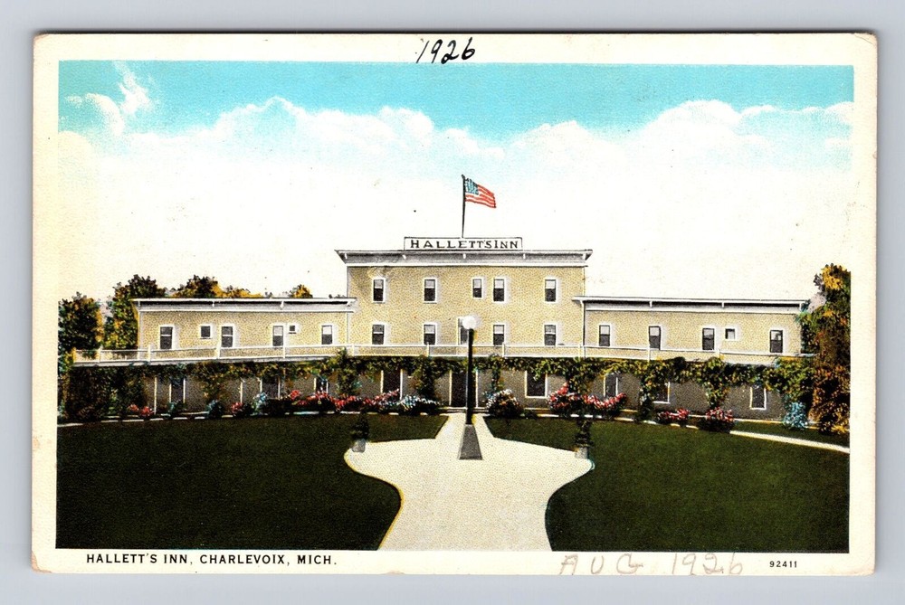 Charlevoix MI-Michigan, Hallett's Inn, Advertising, Antique Vintage Postcard