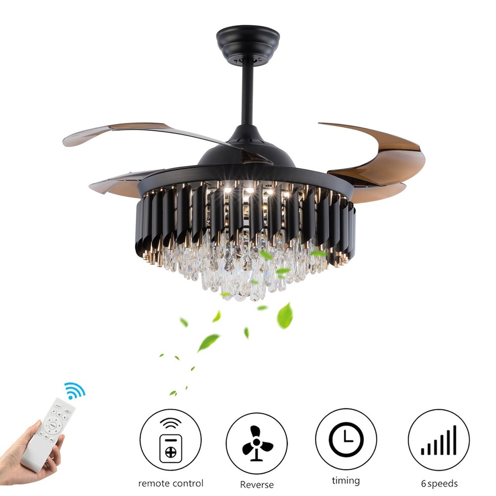 Crystal LED Ceiling Fan Light with Remote for Bedroom