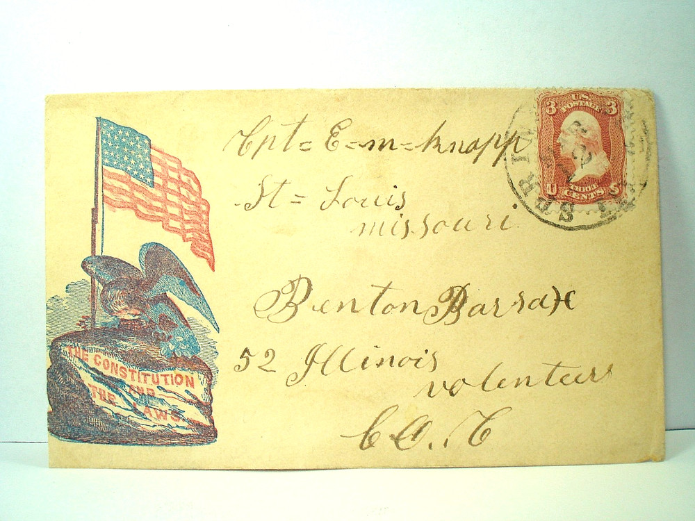 Civil War 52ND ILLINOIS INFANTRY Patriotic Cover CAPTAIN KNAPP BENTON BARRACKS