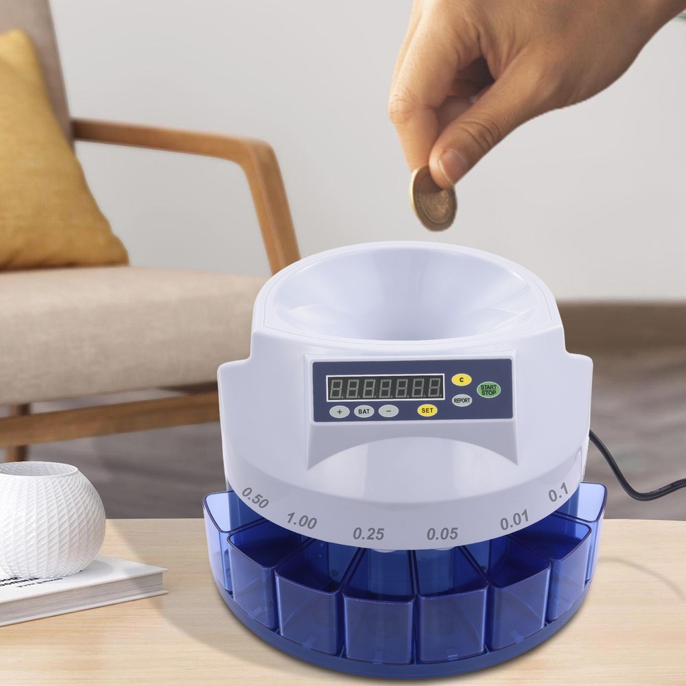 Coin Counter Machine Commercial USD Sorter/Wrapper/Roller Machine Money w/LCD