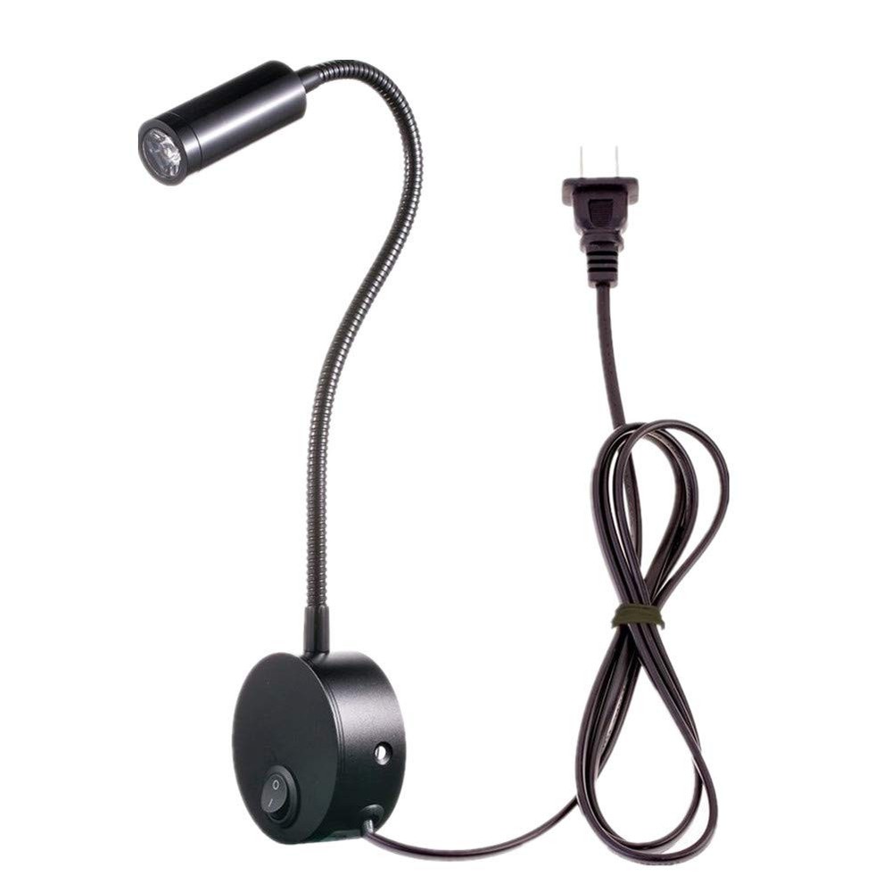 3W Wall Mounted Reading Light Flexible Gooseneck LED Sconce Lamp with Plug & Swi