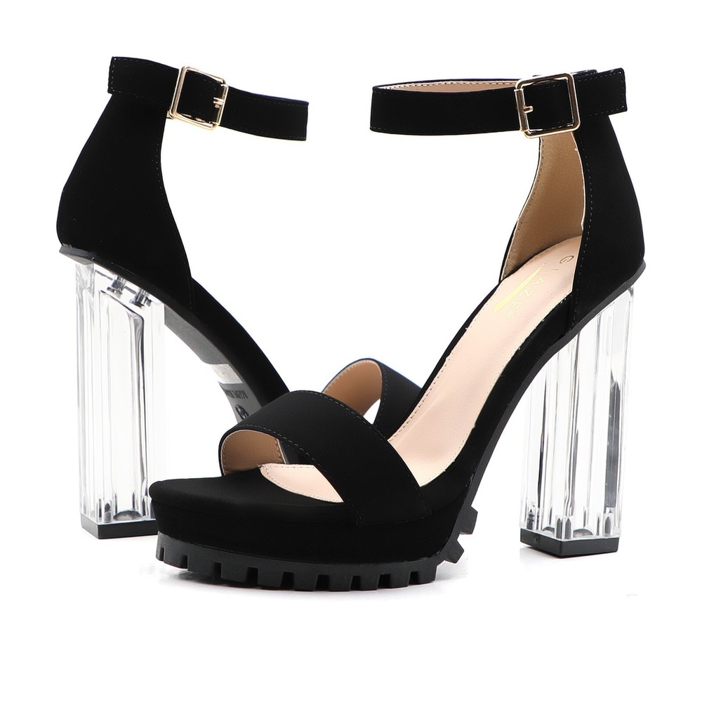 Glaze Womens Clear Block Heel Platform Sandals with Ankle Strap 4 Inch