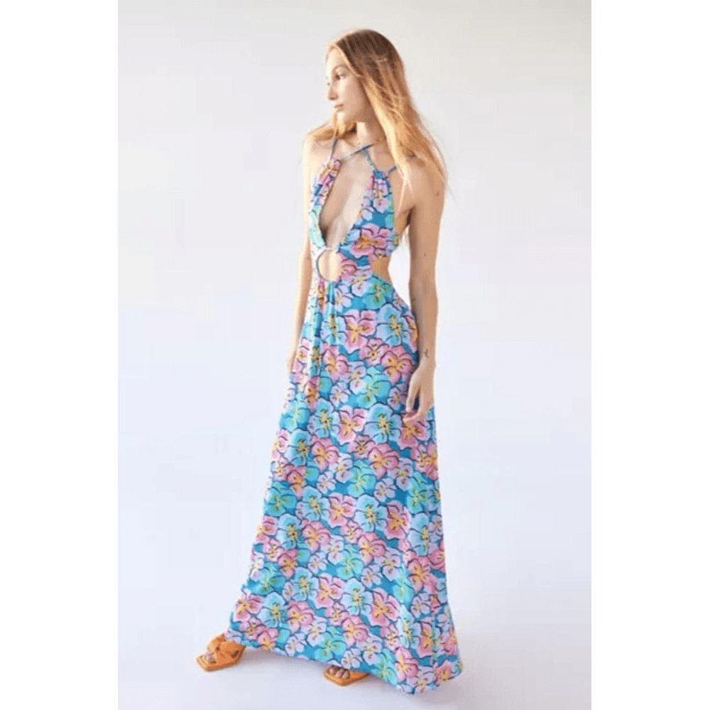 NWT For Love & Lemons Yasmin Multicolor Floral Maxi Dress Size Small $268 MSRP