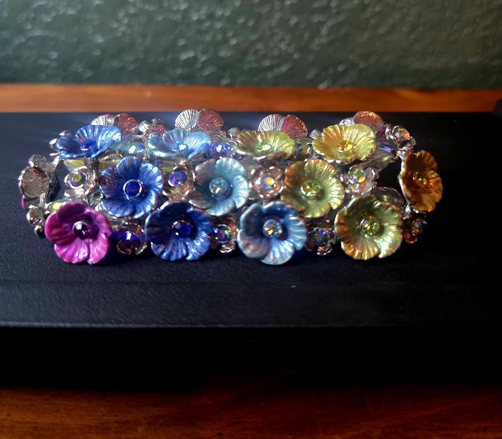 Kirks Folly-Multicolored Fairy Tale Flowers -Crystal  Beaded -Stretch Bracelet