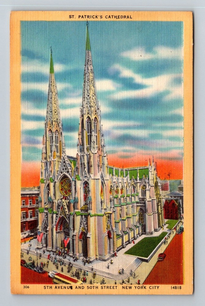 New York City NY,, St Patrick’s Cathedral 5th Ave Vintage c1951 Postcard