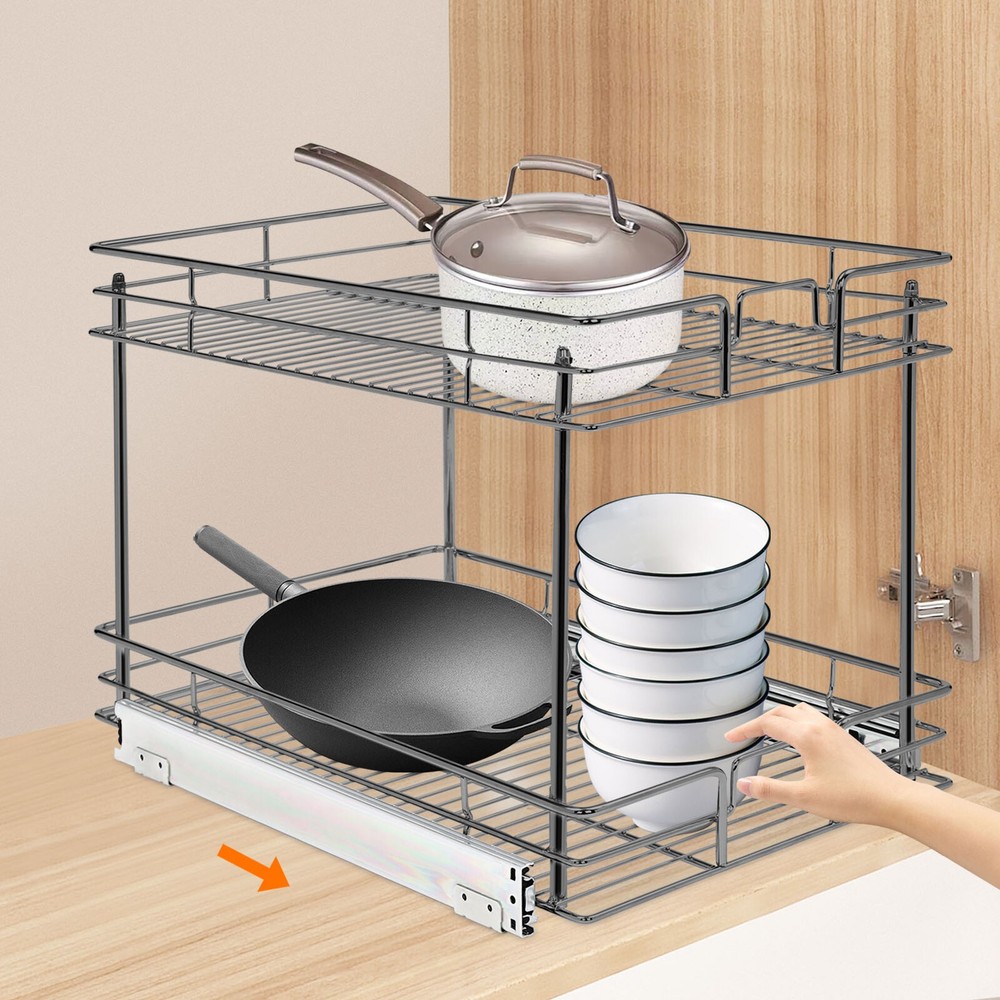 2-Tier Iron Slide-Out Kitchen Cabinet Organizer Racks for Drawers