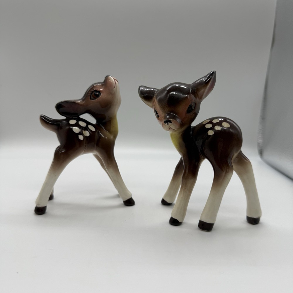 Vintage Bone China Deer Figurine Set of 2 Japan Tiny Animals Big Eyes Decor