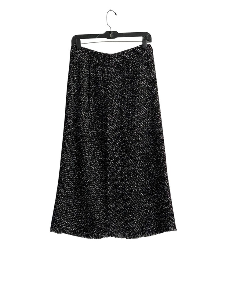 Chico’s Skirt Womens 1 Medium Tweed Black White Maxi Side Zip Fringe