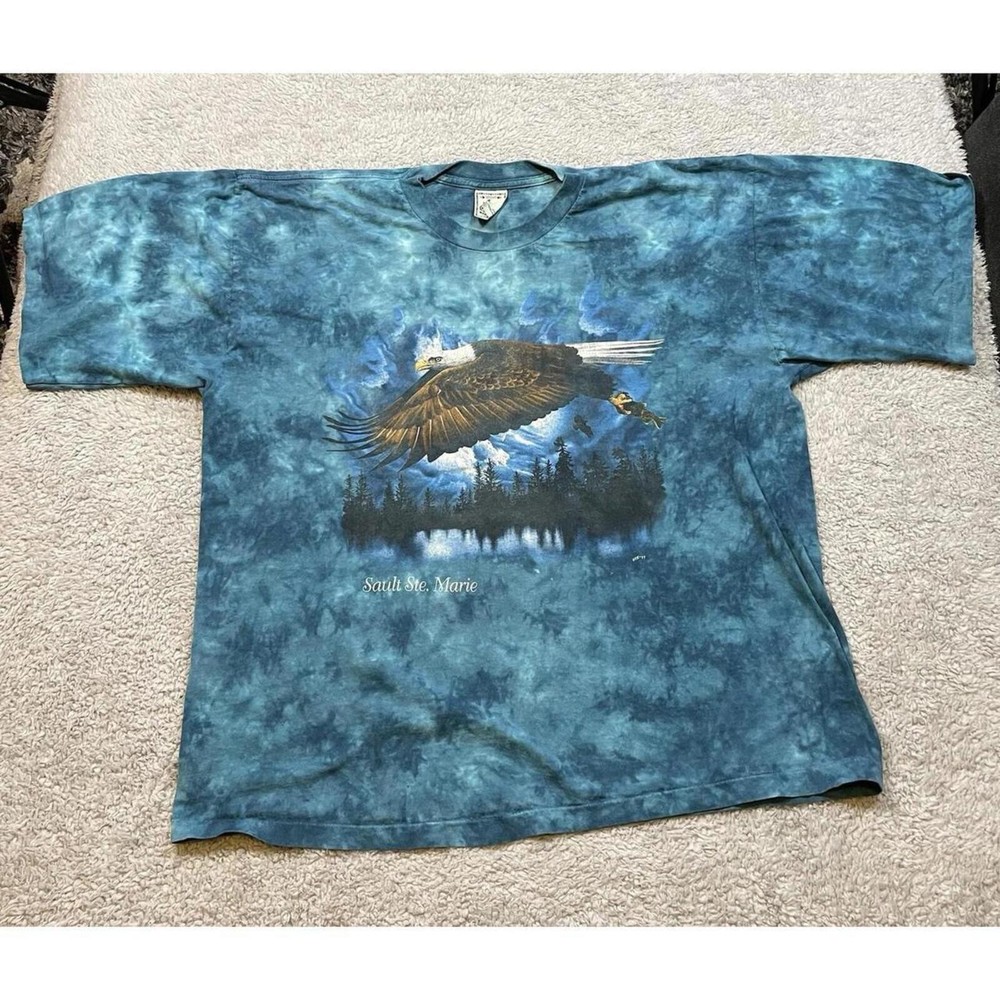 Soaring Eagle Graphic Tie Dye T-Shirt Size XXL ALORE Made in USA Vintage 1999