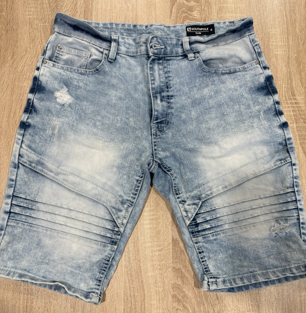 Southpole Men's Light Blue Slim Fit Denim Shorts Size 34
