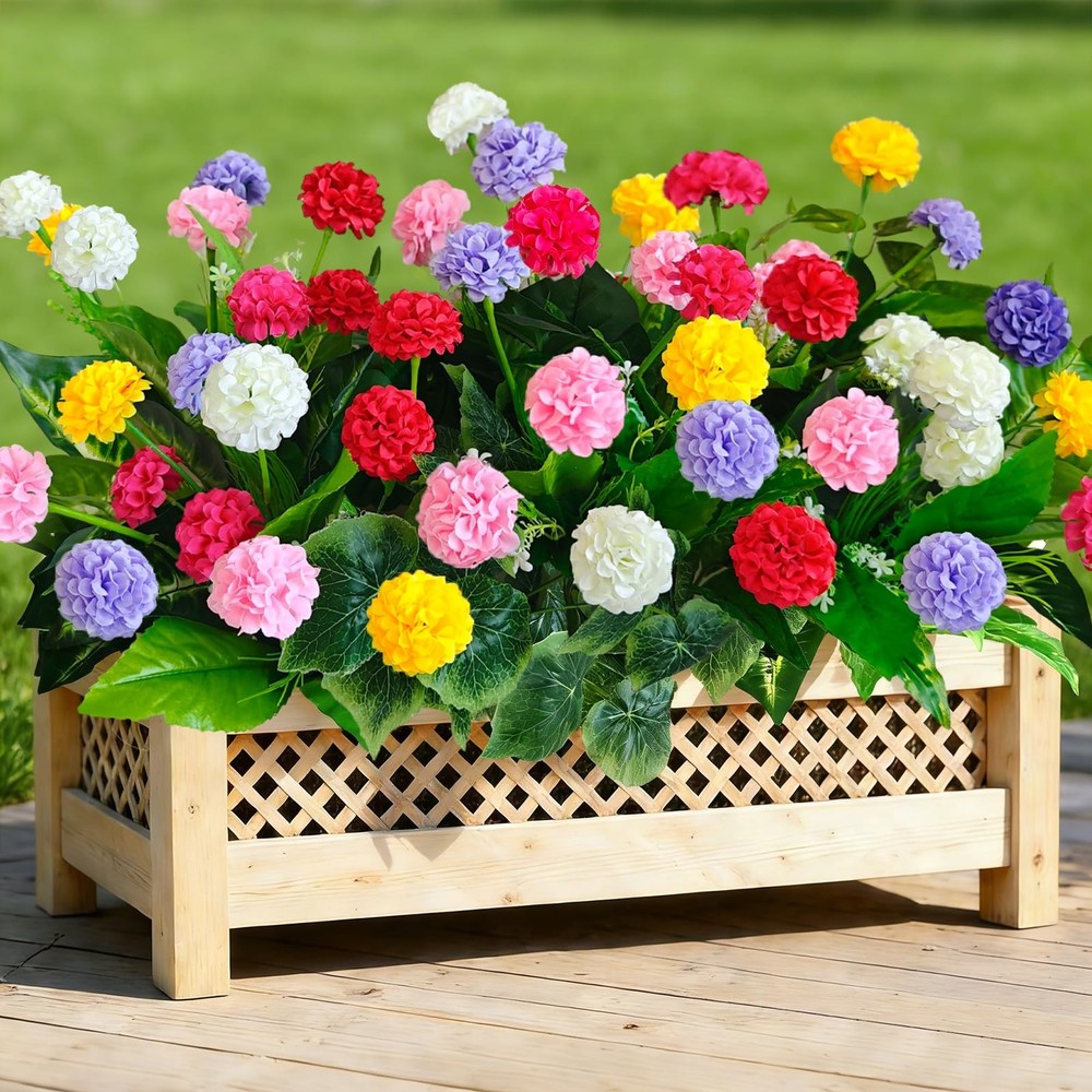 10Pcs Artificial Flowers for Outdoors UV Resistant，6Pcs Colorful Fake Mums Fl...