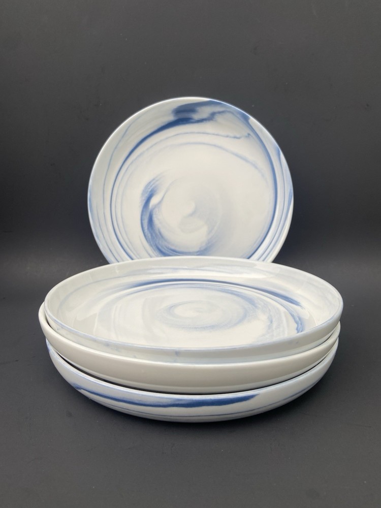 4 Artisanal Kitchen Supply Coupe Salad Plates Blue Marble Swirl~Stoneware~ 8” B