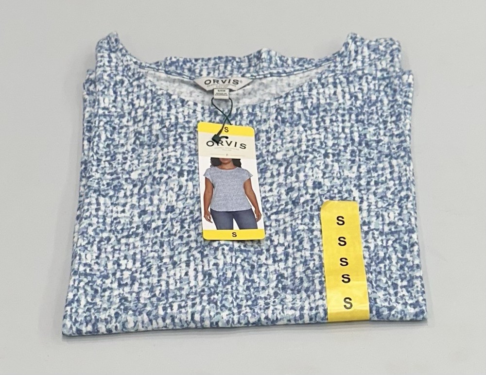 Orvis Women's Linen Blend Short Sleeve Top, Blue, Size S
