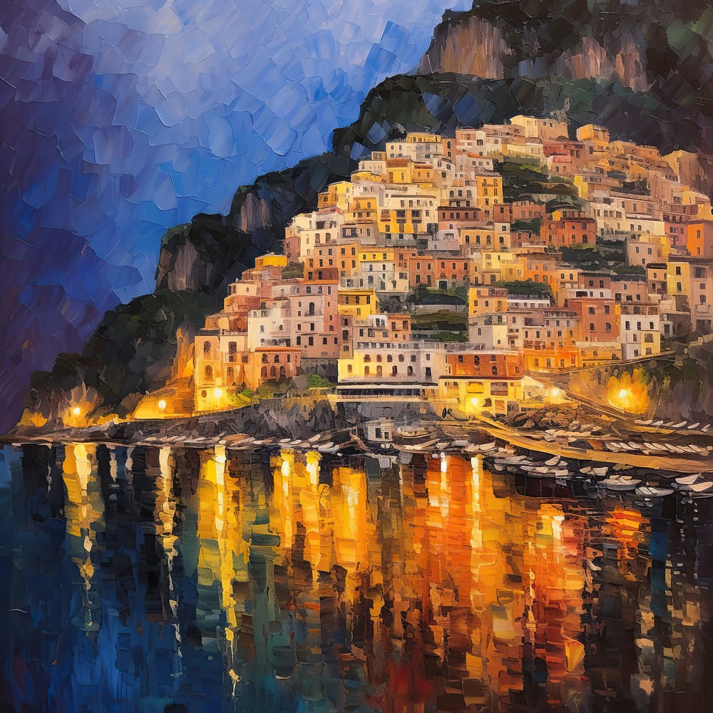Positano Night At The Amalfi Coast Italy - 24in(H)*24in(L) Wall Art Print