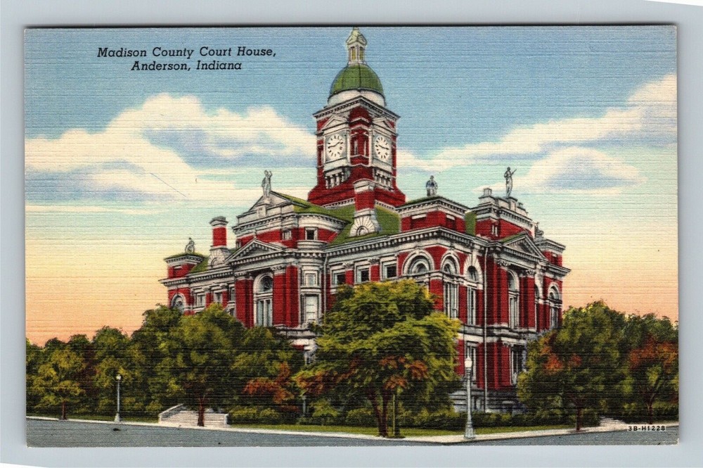 Anderson IN, Madison County Courthouse, Clock Tower, Indiana Vintage Postcard