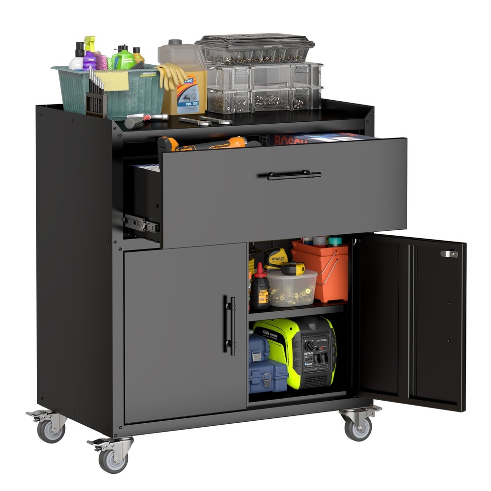2-Door 1-Drawer Lockable Garage Tool Cabinet for Secure Storage