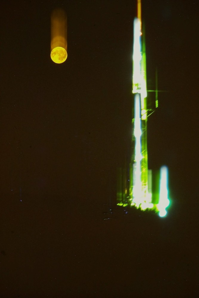 c1970's 35mm Slide Film Full Moon Night Sky Abstract Light Streaks Scattered