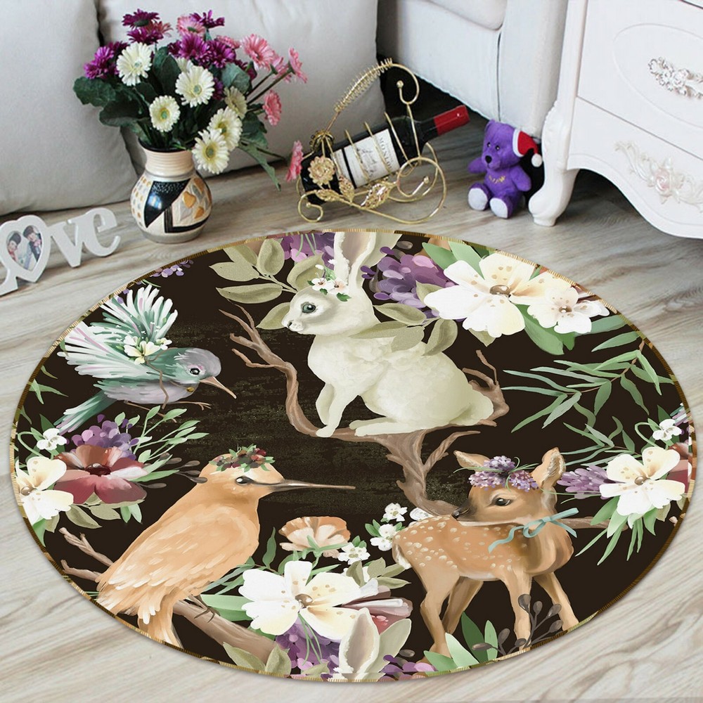 3D Flower Animal Fawn NAO6258 Game Rug Mat Elegant Photo Carpet Mat Fay