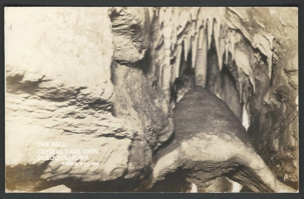 DUBUQUE IOWA Crystal Lake Cave The Bell 1938 RPPC DOPS Postcard