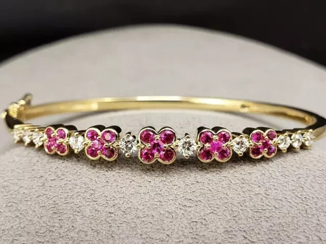 5Ct Round Cut Simulated Pink Ruby Women's Bangle Bracelet 14k Yellow Gold Plated