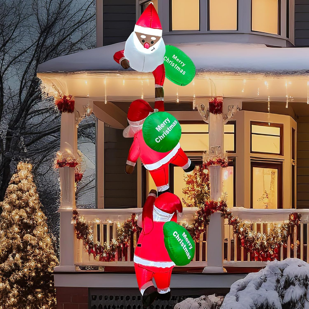 8 FT Christmas Inflatable Outdoor Decoration, Climbing Black Santa Inflatable wi