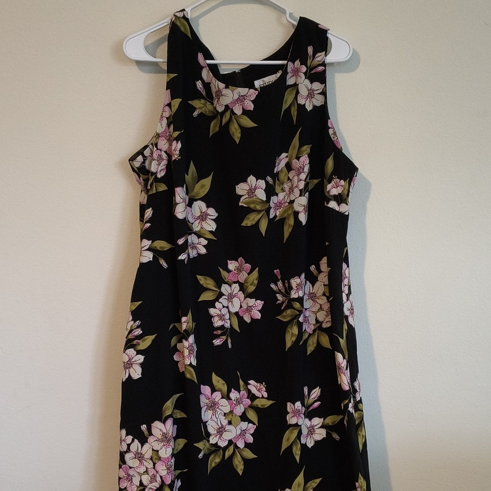 Studio I Floral Maxi Dress Round Neck Sleeveless Black Pink Green Size 18W