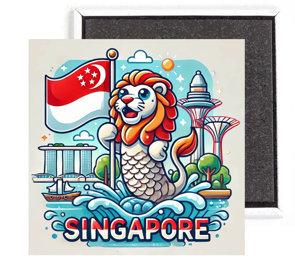 Singapore FRIDGE MAGNET travel souvenir merlion flag