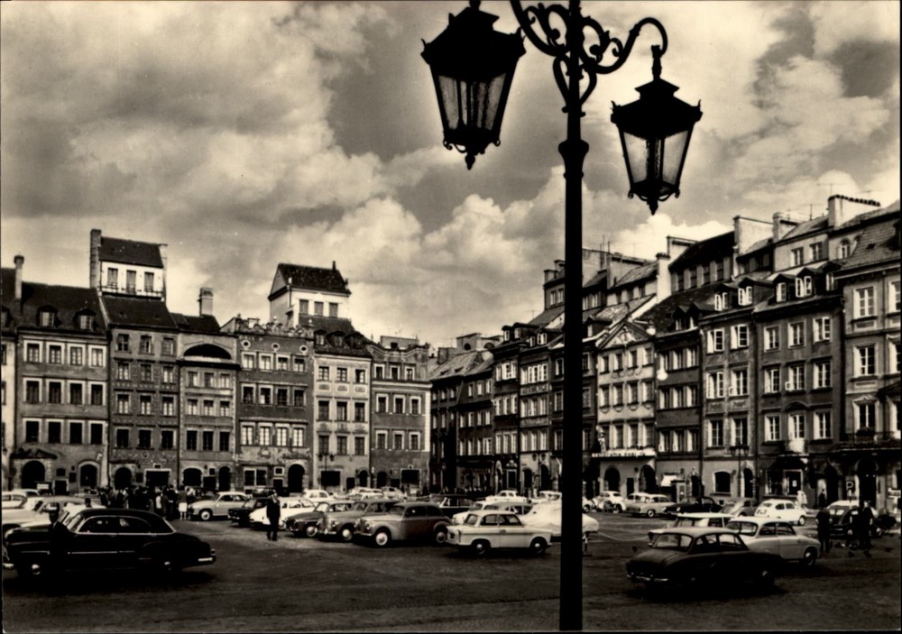 RPPC Market Square Warsaw Poland vintage postcard n348