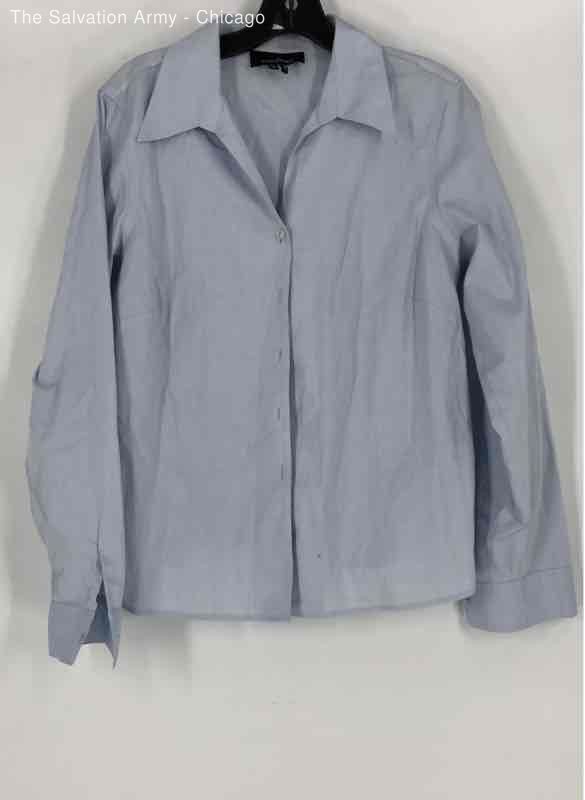 Evan Picone Womens Blue Cotton Collared Long Sleeve Button-Up Shirt Size 12
