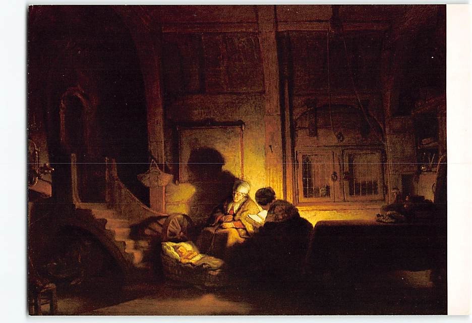 Postcard The Holy Family at Night Painting by Rembrandt van Rijn