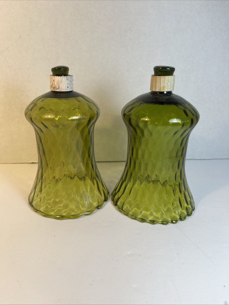 2 VTG  Homco Peg Votive Cups Glass Candle Holders Green Avocado W/ Grommets