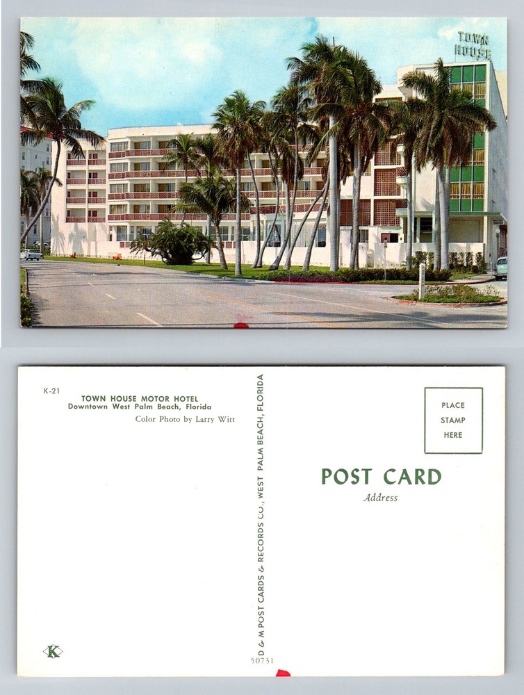 West Palm Beach, FL-Florida, Town House Motor Hotel Palm Trees Vintage Postcard