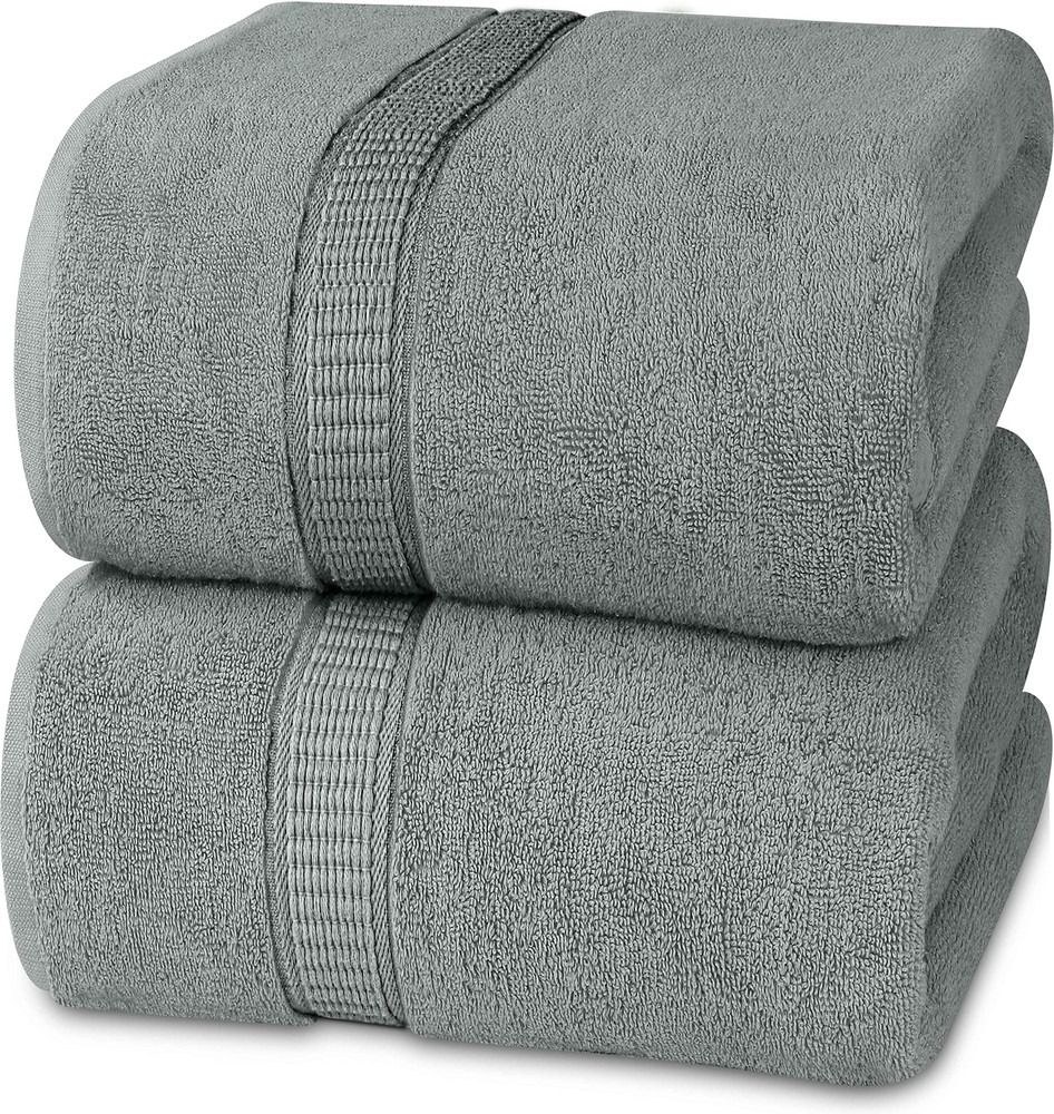 Utopia Jumbo Bath Sheet 2 Piece Set 600 GSM 100% Cotton Quick Dry Cool Grey