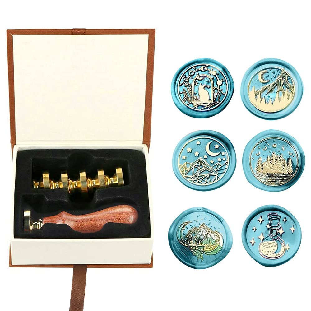 Wax Seal Stamp Kit, Afobby Wax Seal Stamp Set with 6 PCS Removable Brass Heads a