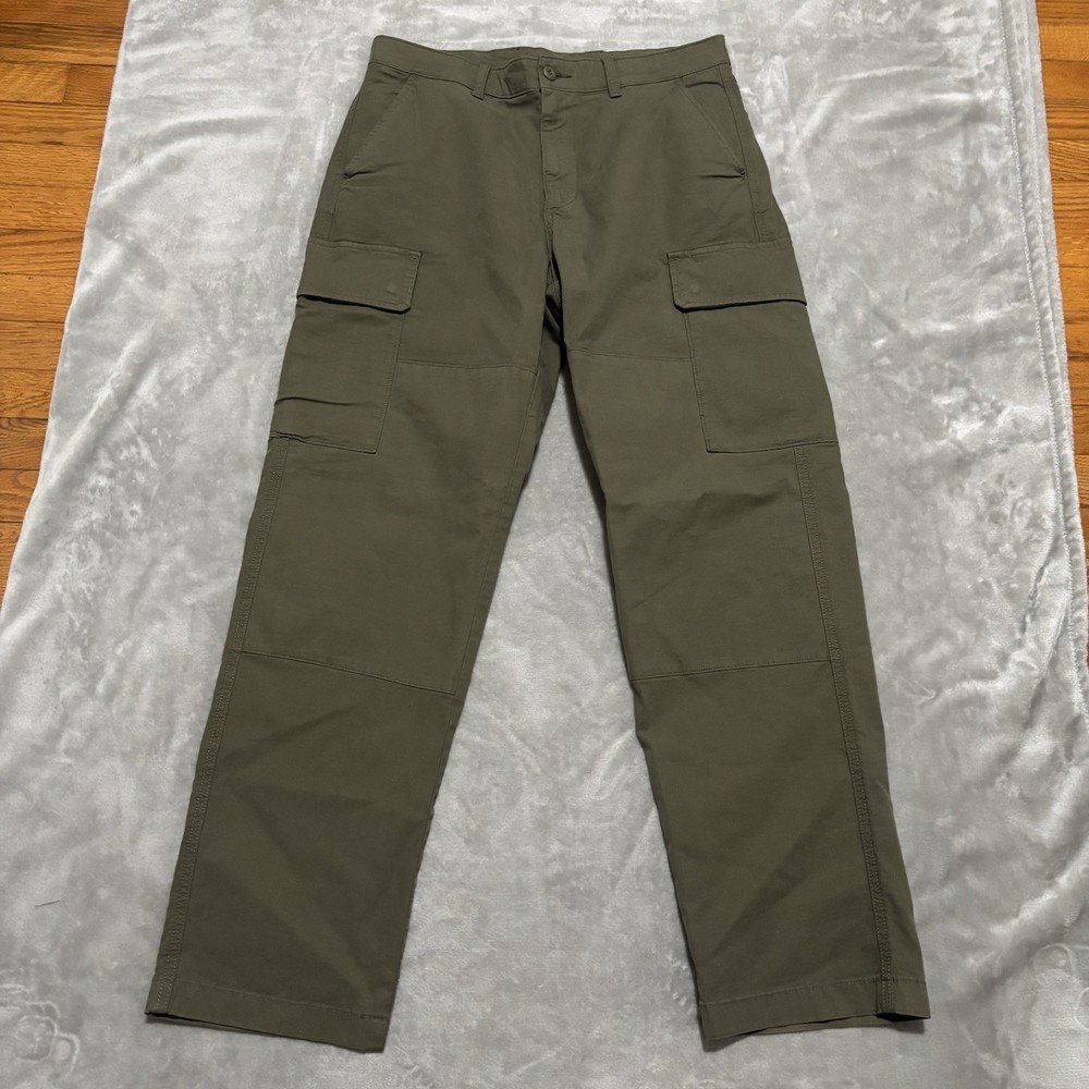 Uniqlo Mens Cargo Pants Olive Green Military Army Pockets Stretch Size M 34x29.5