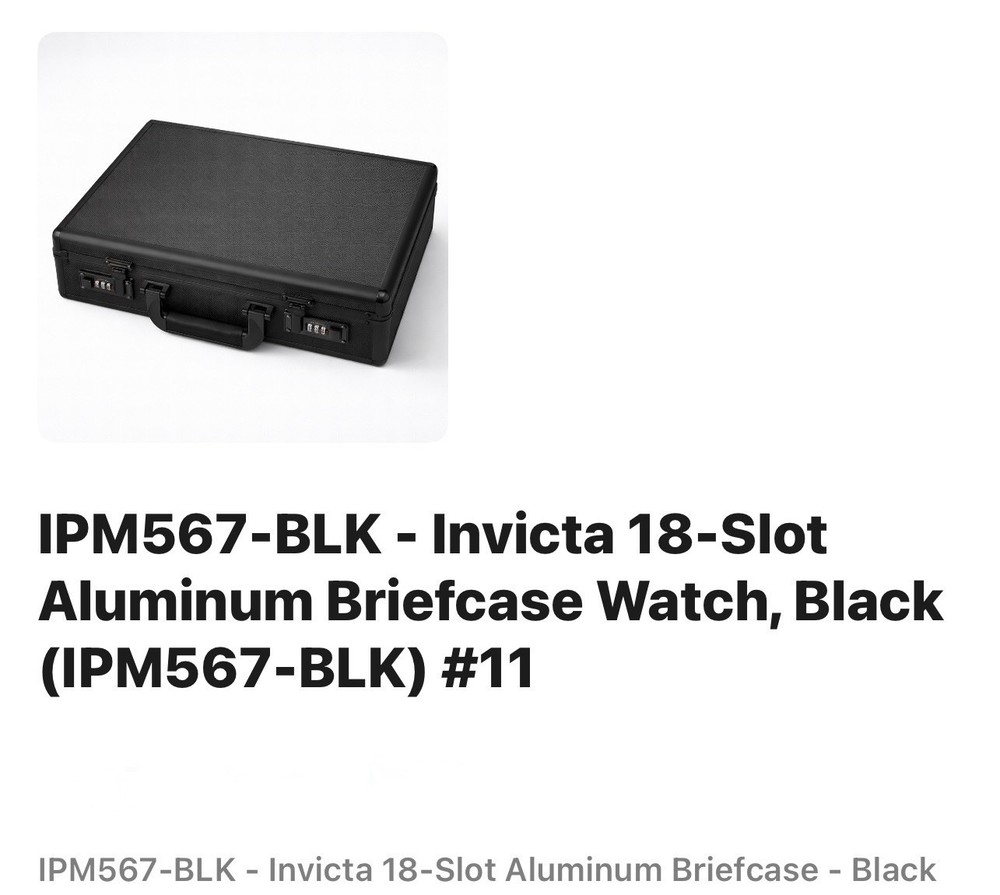 New Invicta 18-Slot Black Aluminum Watch Case Briefcase IPM567-BLK Combo Lock