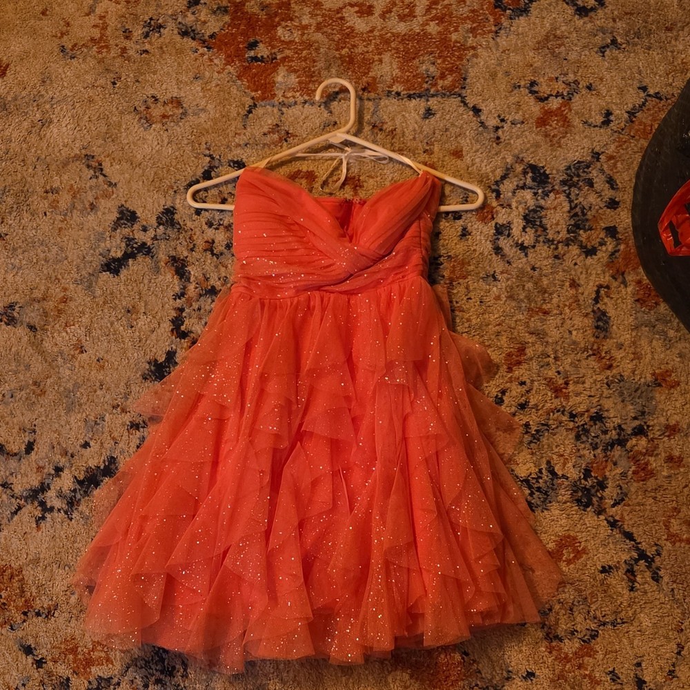 Coral Sleeveless Tulle Tutu Party Dress for Girls, Ruffle Glitter, Backless